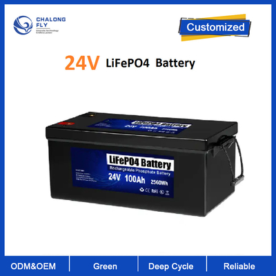 Batteria al litio dello Li-ione Lifepo4 di LiFePO4 24V 100AH con BMS per il campeggiatore a energia solare del crogiolo rv di motociclo